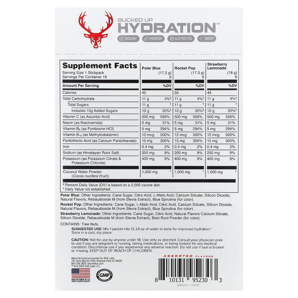 Bucked Up, Hydration™, ассорти из 18 пакетиков, 315 г (11,1 унции)