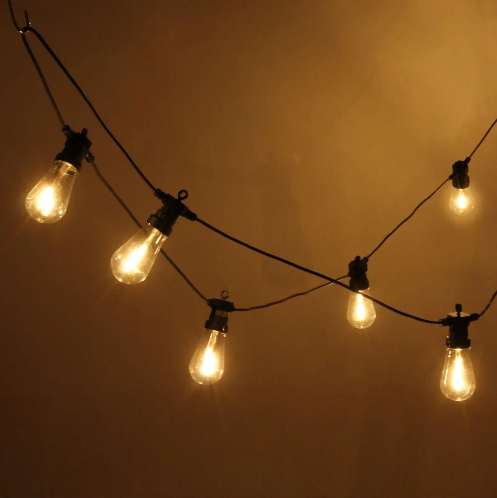 Гирлянда для улицы 5м 10 ламп LED «Filament» чёрный провод, 1 режим, 220V, IP-65, Теплый белый (возможность соединения)