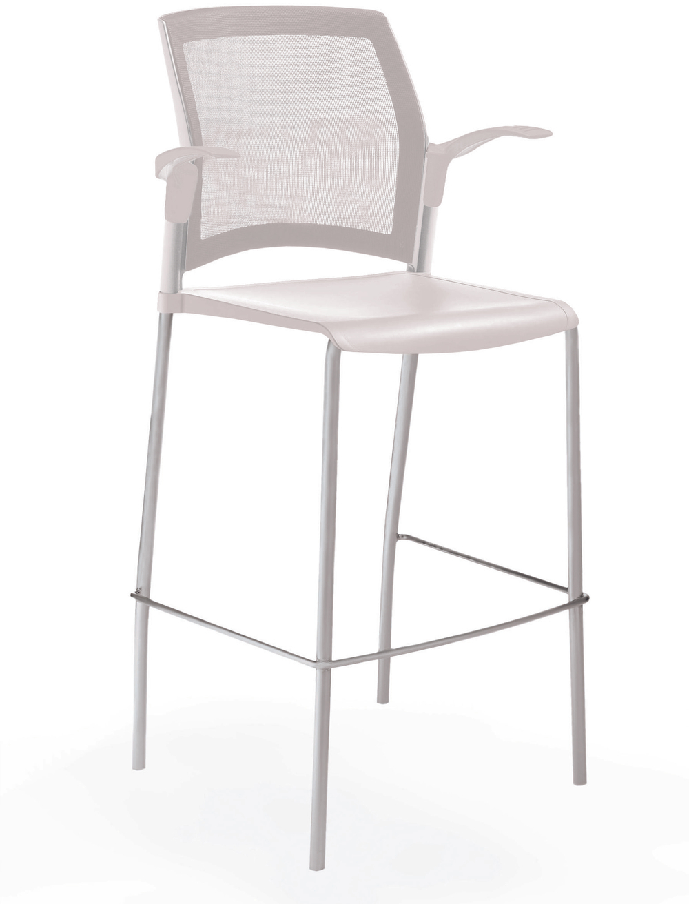 стул Rewind стул барный на 4 ногах, каркас серый, пластик белый, спинка-сетка, с открытыми подлокотниками
