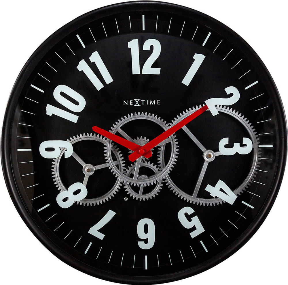 Настенные часы NeXtime Modern Gear Clock, металл, 36 см, чёрные