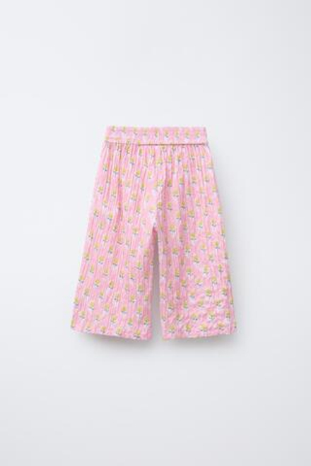 ZARA БРЮКИ-КЮЛОТЫ С ЦВЕТОЧНЫМ ПРИНТОМ, РОЗОВЫЙ
