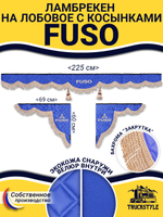 Ламбрекен с косынками стеганые Fuso (экокожа, синий, бежевая бахрома "закрутка")