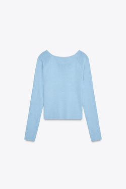 ZARA ТРИКОТАЖНЫЙ ТОП СО СБОРКАМИ, СИНИЙ