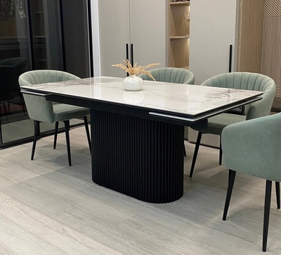 Стол АРИЯ 160 PANDORA LIGHT, керамика / Черный каркас М-City