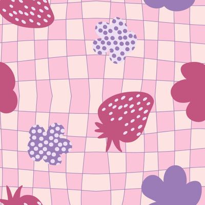 Клубника и цветы, розовая клетка