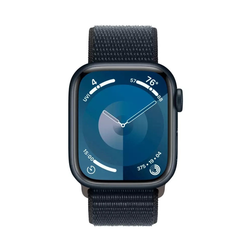 Apple Watch Series 9, 41 мм, корпус из алюминия Midnight, тканевая спортивная петля Midnight