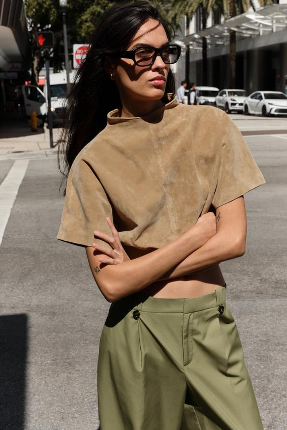 ZARA БРЮКИ ЧИНОС ПРЯМОГО КРОЯ, ХАКИ