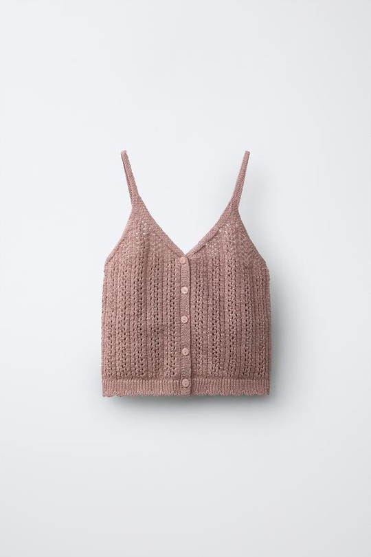 ZARA ТОП С ВЫШИВКОЙ РИШЕЛЬЕ, ЦВЕТ РОЗОВОГО ДЕРЕВА