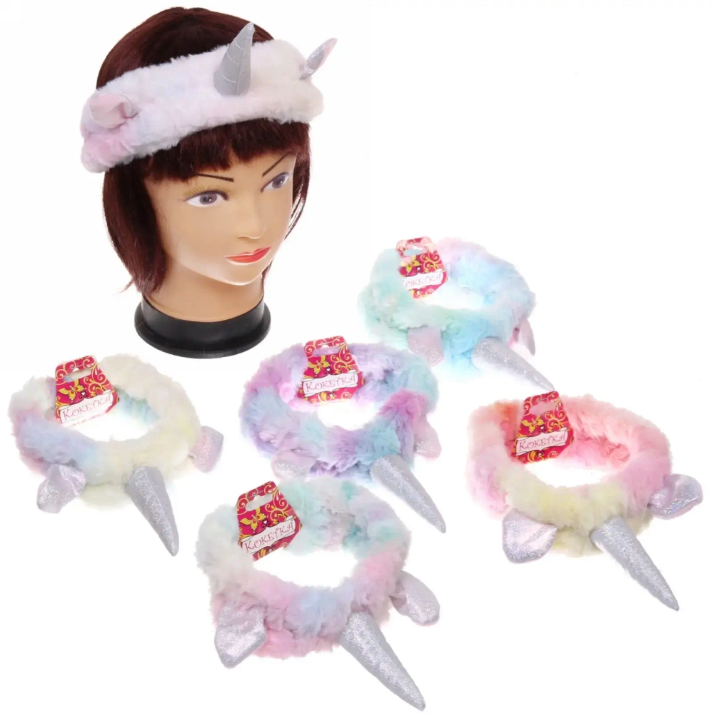 Повязка на голову «Кокетка - Нежный Единорожек», четыре цветовых дизайна, 20*6см (упаковка белый ZIP пакет)