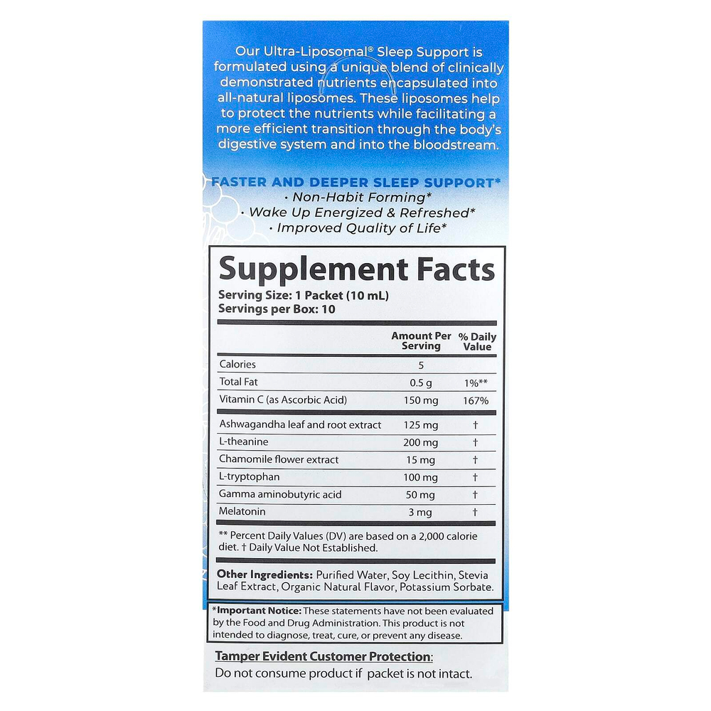 Aurora Nutrascience, Ultra-Liposomal® Sleep Support, 10 пакетиков по 10 мл (0,34 жидк. Унции)