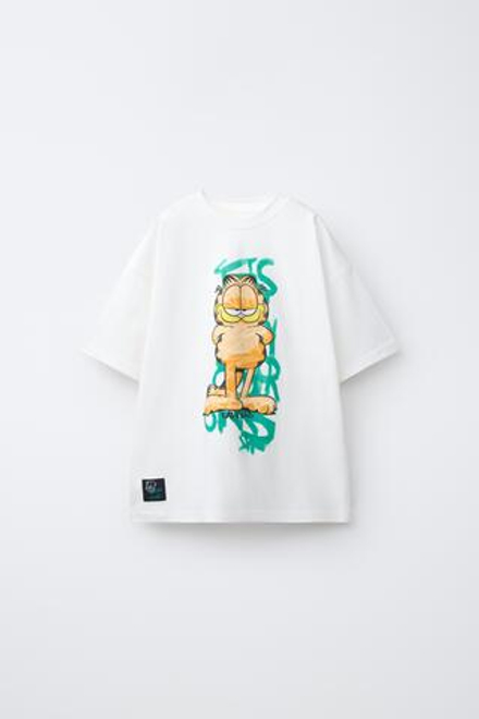 ZARA ФУТБОЛКА С ГРАФФИТИ GARFIELD © PAWS INC, ЭКРЮ