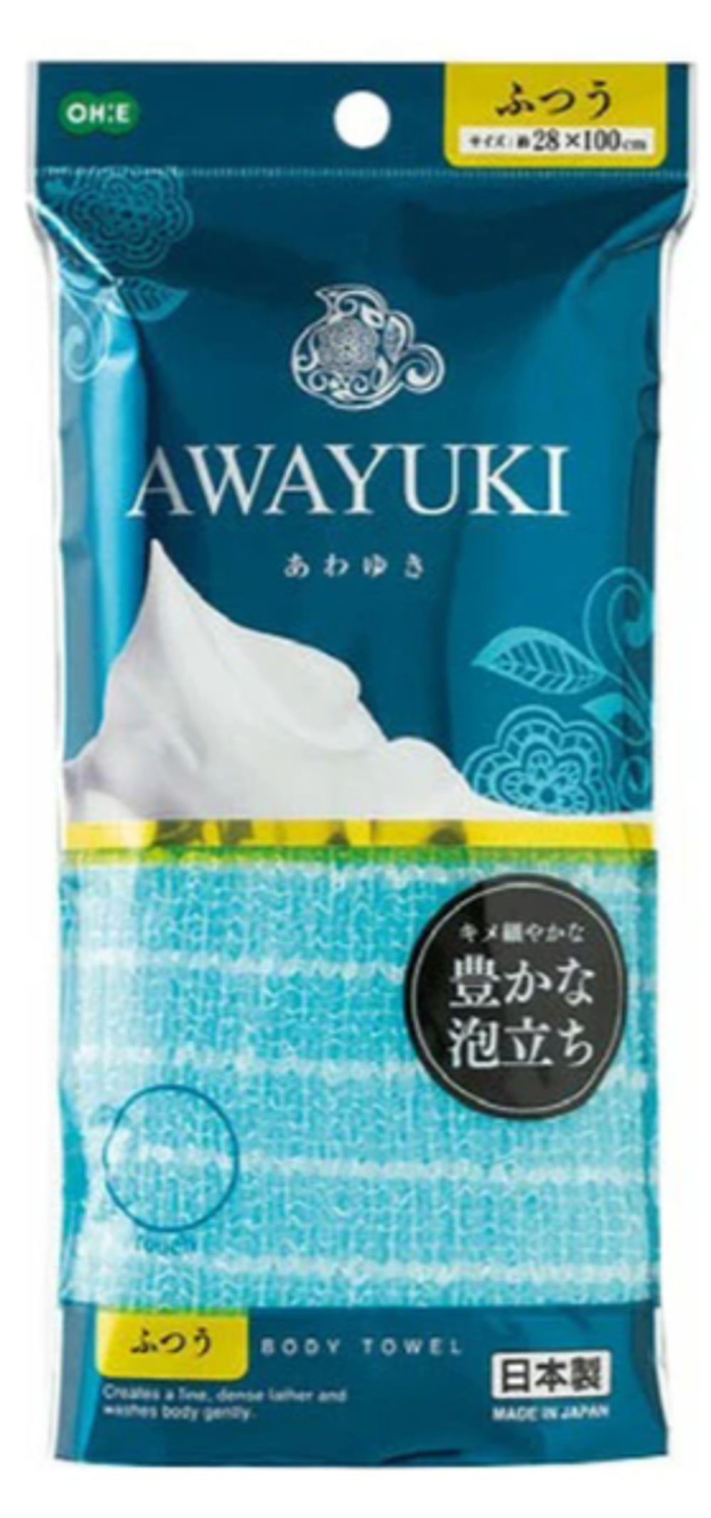 Мочалка массажная объемная средней жесткости голубая 28х100 см Ohe Awayuki Body Towel