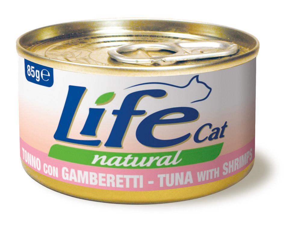 Консервы Lifecat tuna with shrimps для кошек тунец с креветками в бульоне 85 г