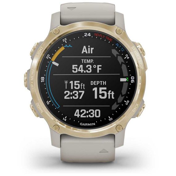 Умные часы - дайвинг компьютер Garmin Descent MK2s светло-золотистый корпус со светло-песочным силиконовым ремешком