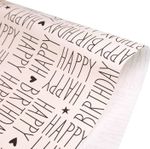 Упаковочная бумага, Крафт (0,7*1 м) Happy Birthday (сердечки), Черный, 1 шт.