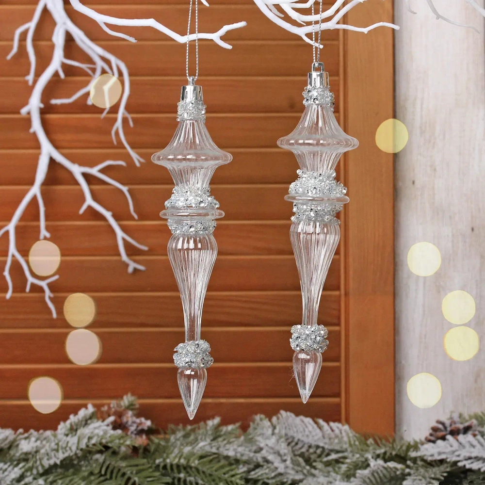 Елочные игрушки «Изящная нежность» 4,5*4,5*19 см (набор 2 шт), Белый