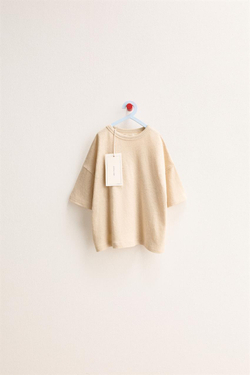 ZARA TIMELESS - ОДНОТОННАЯ ФУТБОЛКА ИЗ ХЛОПКА И ЛЬНА, БЕЖЕВЫЙ