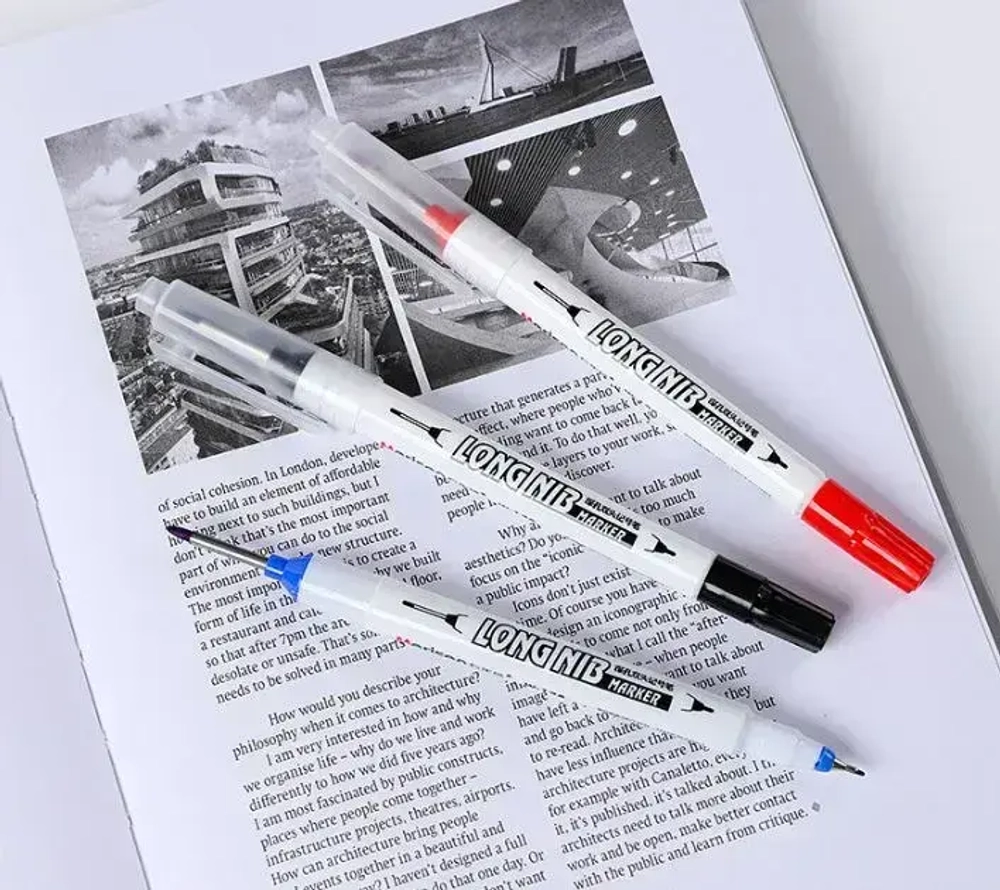 Маркер строительный разметочный с длинным наконечником двухсторонний 3 шт (черный, красный, синий)