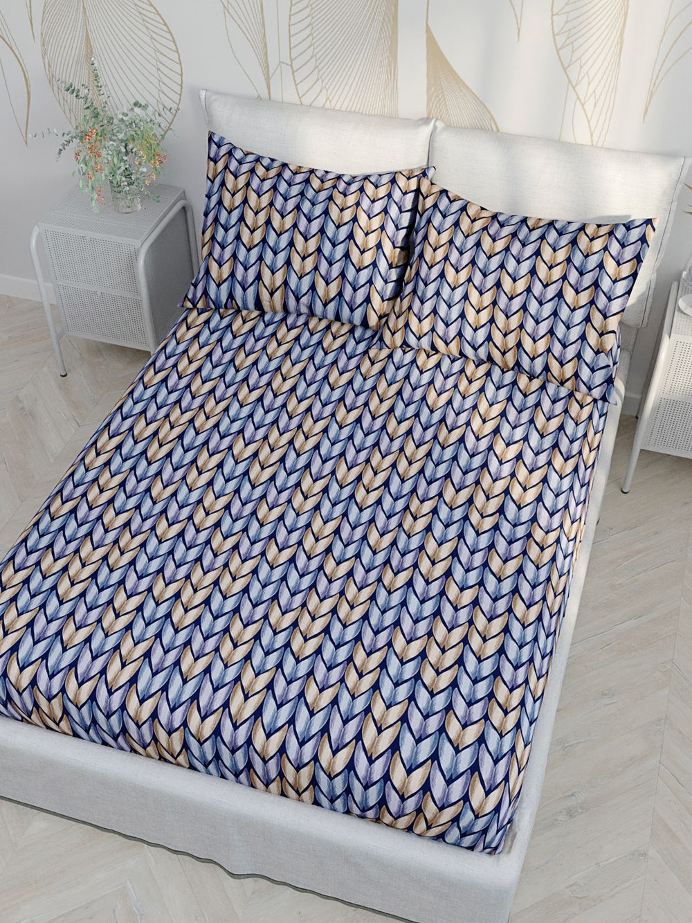 Постельное белье Сказка "Крупное вязание" евро Наволочка 50х70 см 2 шт Простынь на резинке 180х200 см Пододеяльник 200х215 см, перкаль