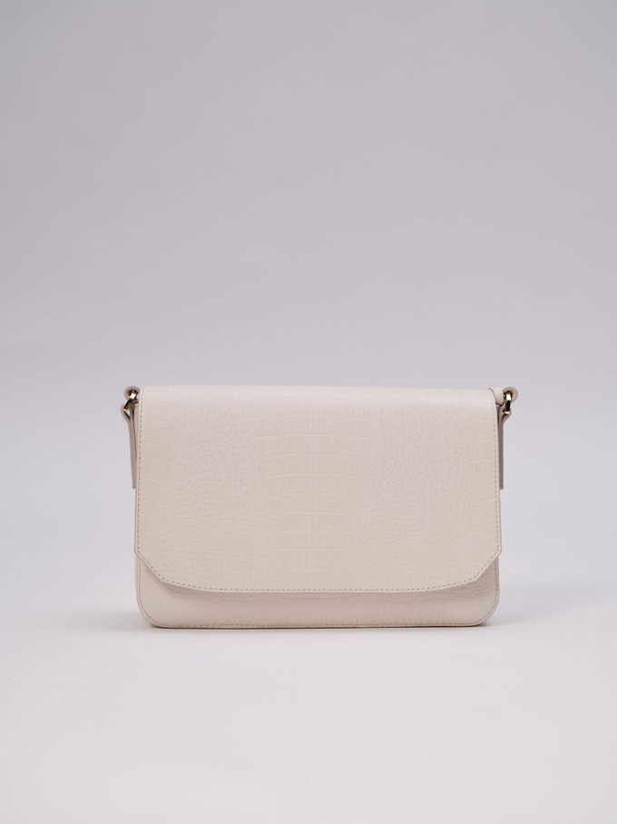 Сумка кожаная на плечо светло-бежевая