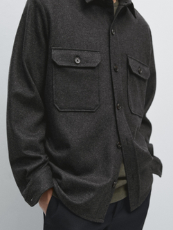 Massimo Dutti Куртка-рубашка из 100% шерсти с карманами, серый