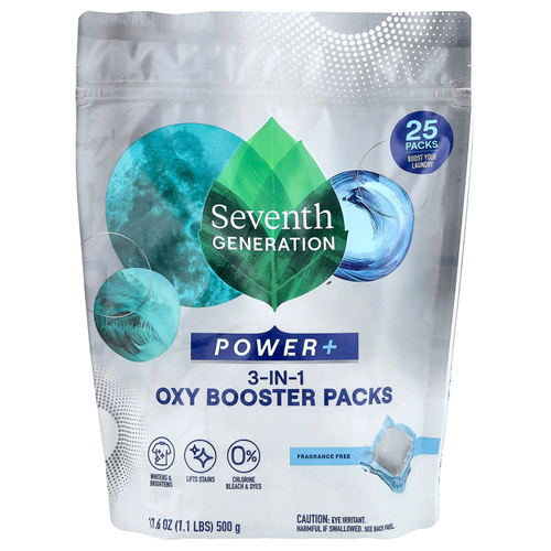 Seventh Generation, Power+, кислородный бустер 3 в 1, без отдушек, 25 пакетиков, 500 г (1,1 фунта)