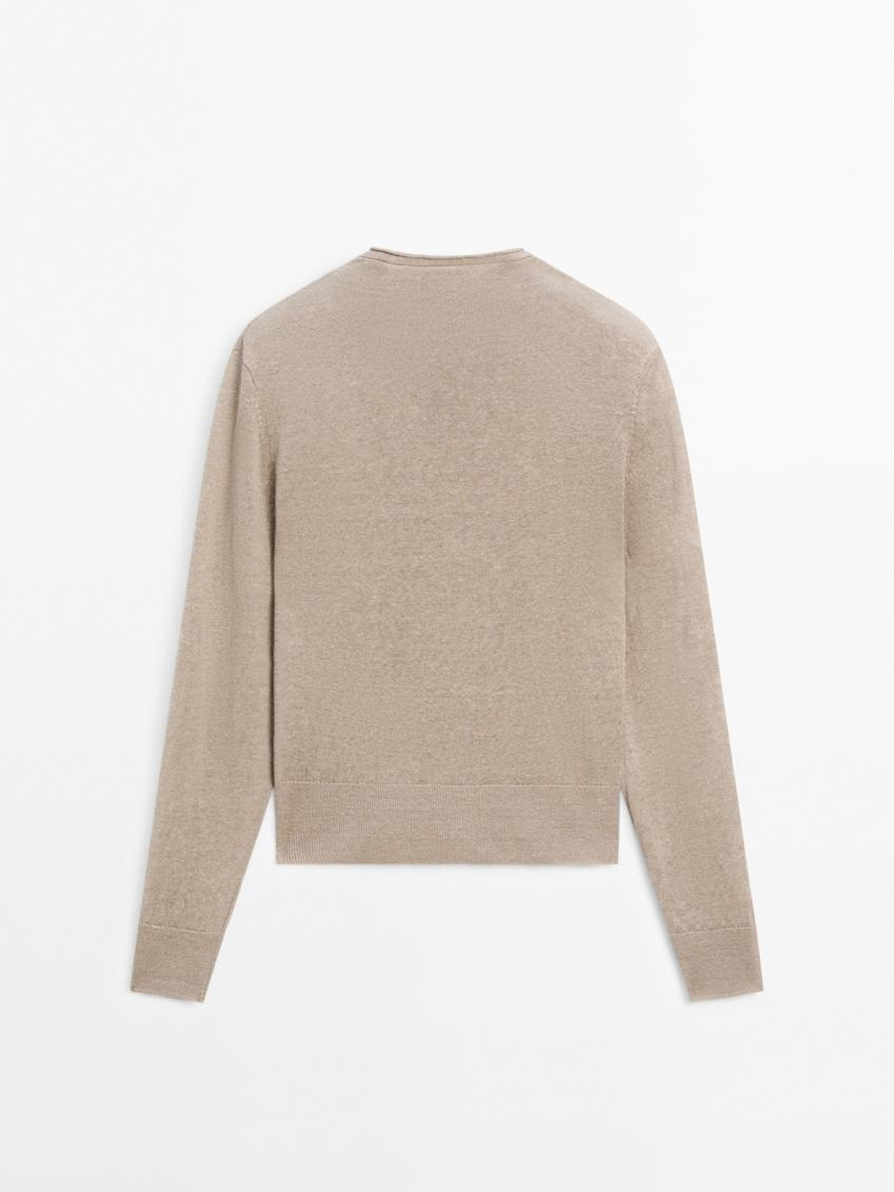 Massimo Dutti Легкий кардиган из 100% льна, кротово-коричневый