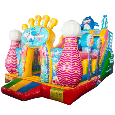 Коммерческий надувной батут с горкой «В гостях у моря», 8*4*5 м