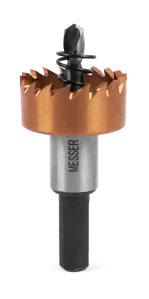 HSS-TiN коронка MESSER  27мм с центр. сверлом и толкающей пружиной для  лист. материала  до 2 мм ц/х