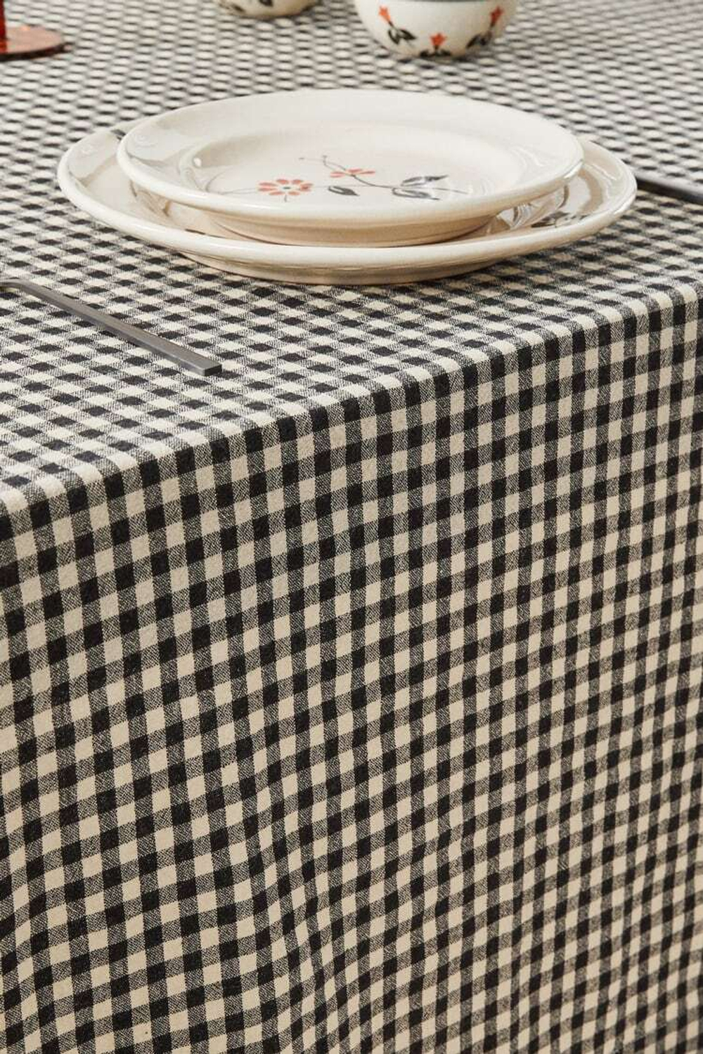 ZARA HOME ЛЬНЯНАЯ СКАТЕРТЬ В КЛЕТКУ В КЛЕТКУ, ЧЕРНЫЙ