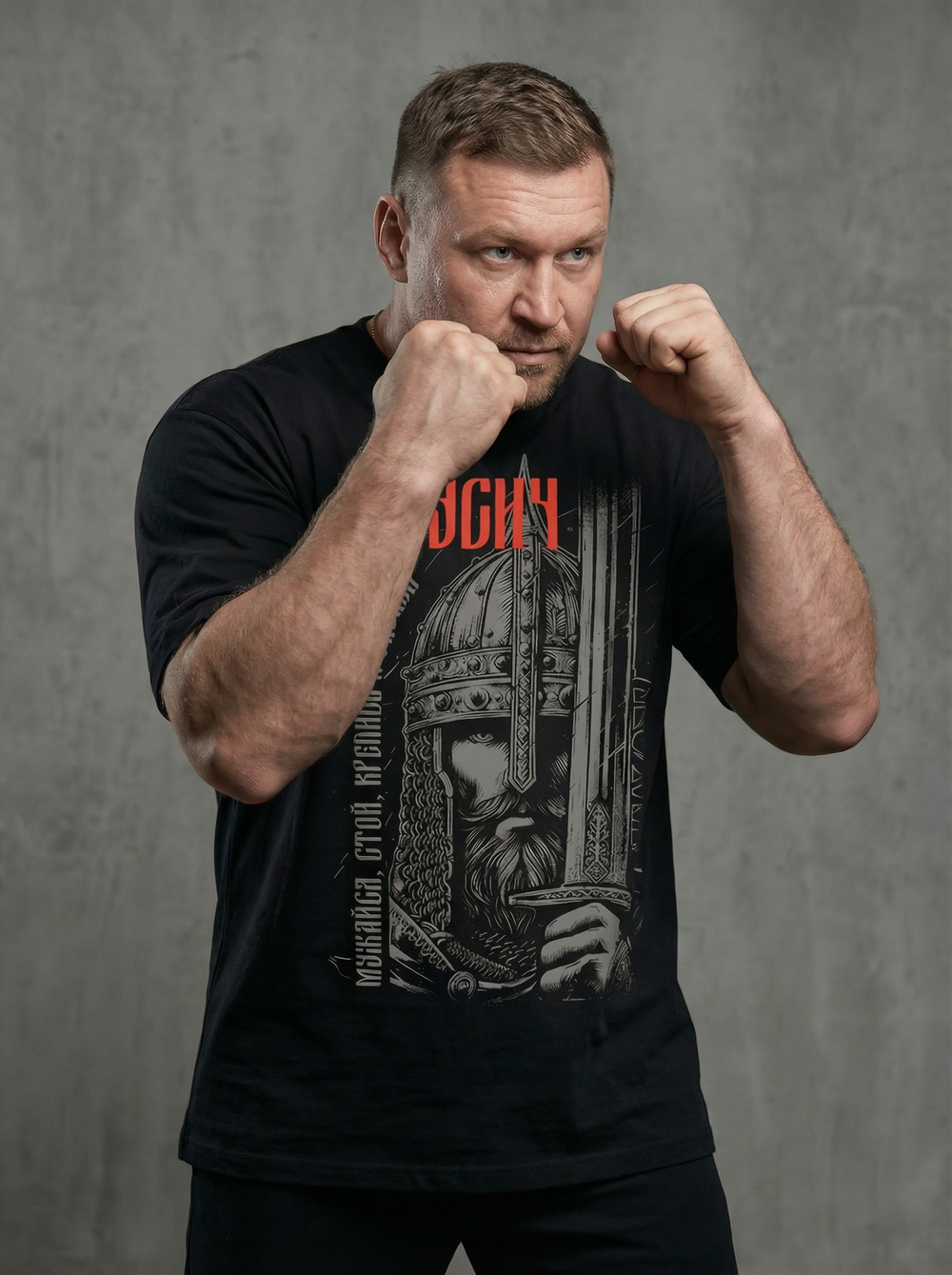 Футболка оверсайз хлопковая черная LEGENDA Русич красный