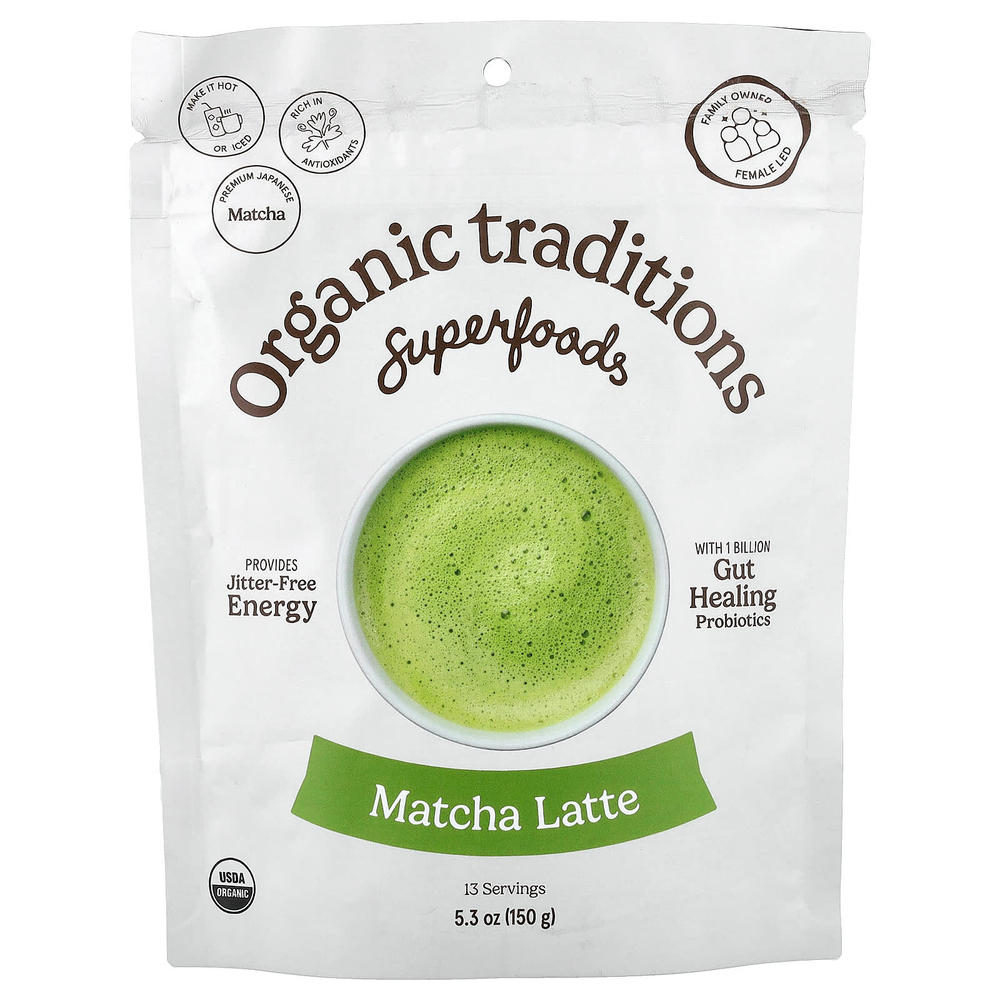 Organic Traditions, Матча латте с пробиотиками, 150 г (5,3 унции)