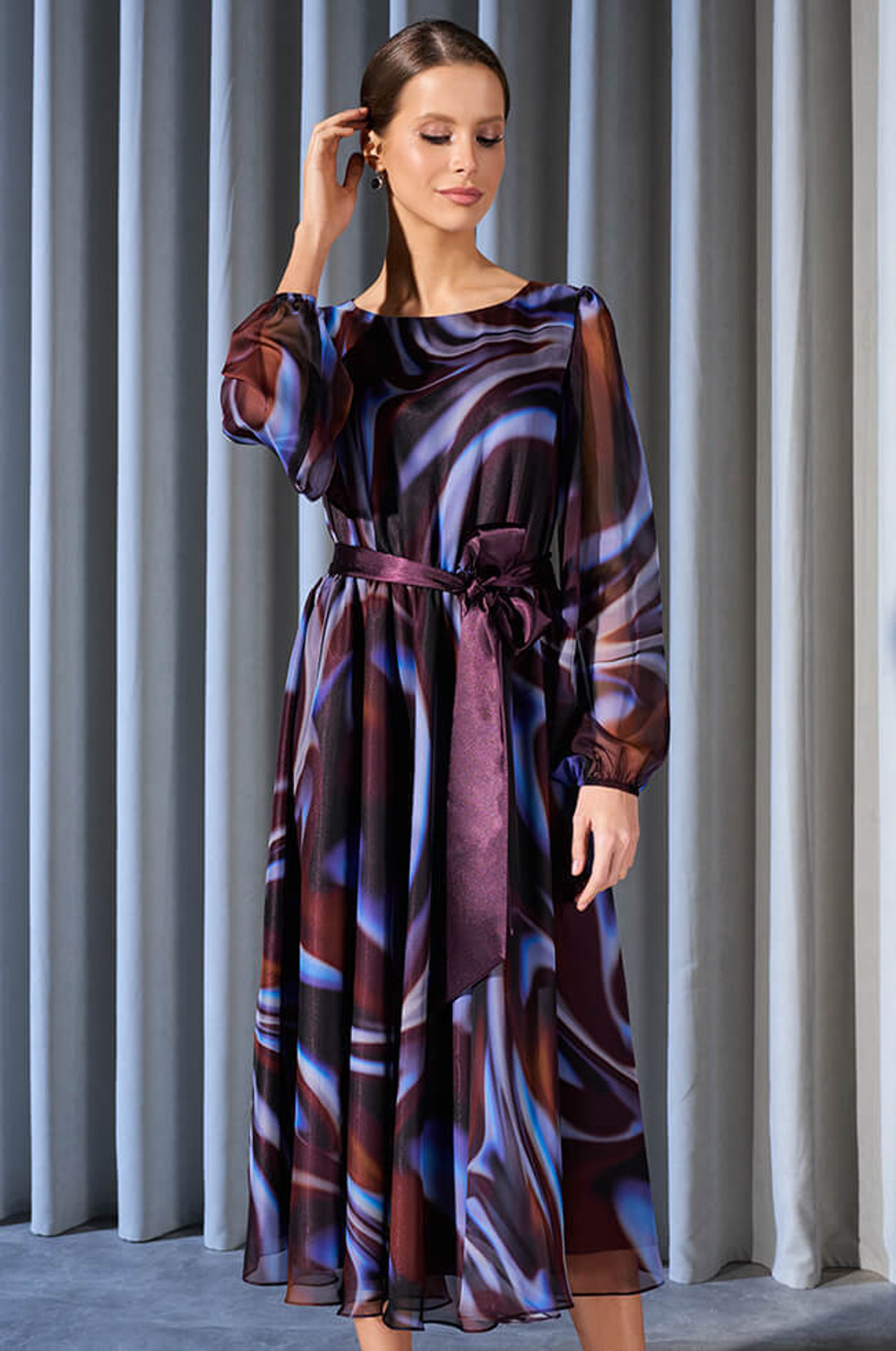 51504 Платье женское (коричнево-сиреневый принт)