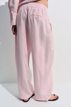 ZARA БРЮКИ ИЗ ЛЬНА СО СКЛАДКАМИ — ZW COLLECTION, РОЗОВЫЙ