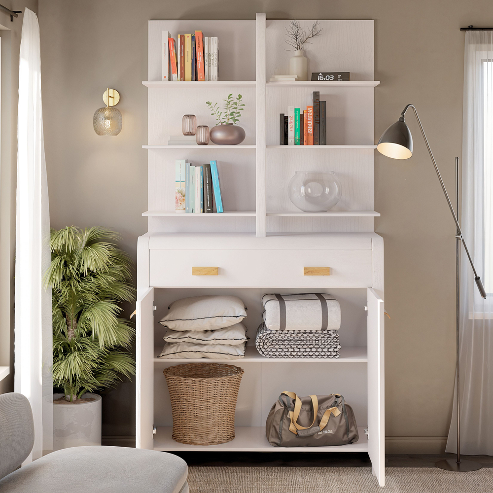 Комод Мадейра из массива сосны с дубовыми ручками, белый