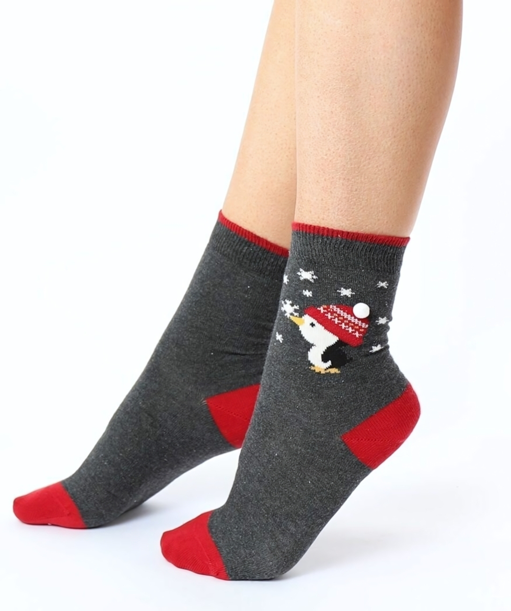 Хлопковые носки с веселым пингвином Christmas Socks (Размер: S-M-L) (Цвет: серый)