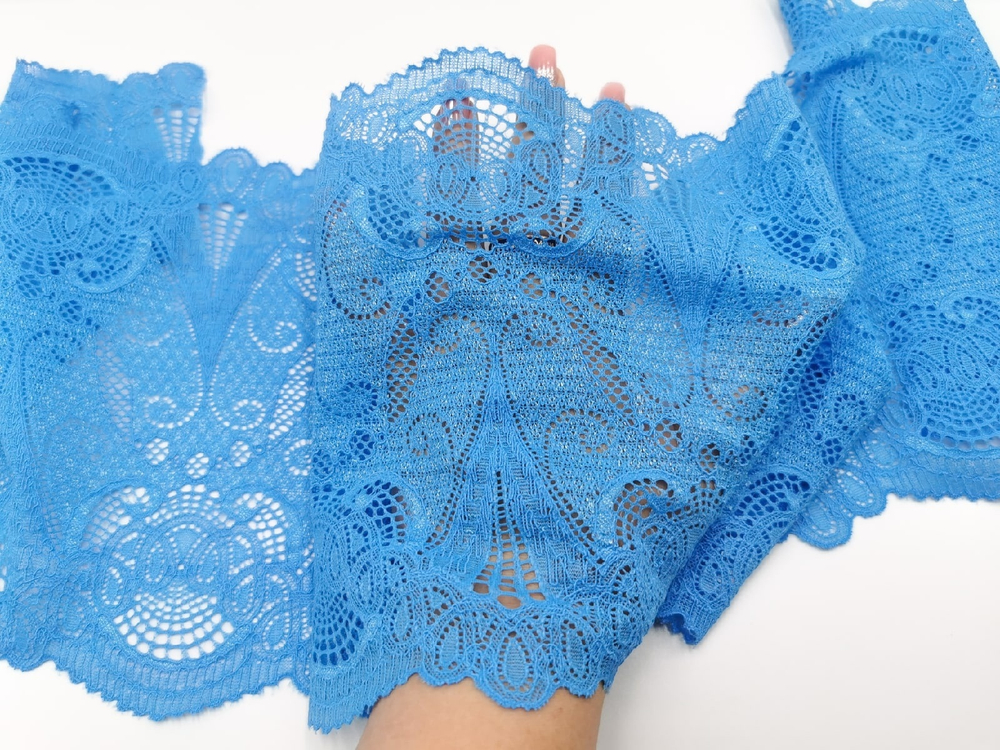 Эластичное кружево, 19см, Италия, ярко-голубое (колокольчик), (Арт: EKI-001), м