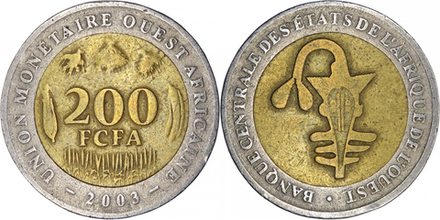 Западная Африка (ВСЕАО) 200 франков, 2003 - 2018 Рыба-пила VF