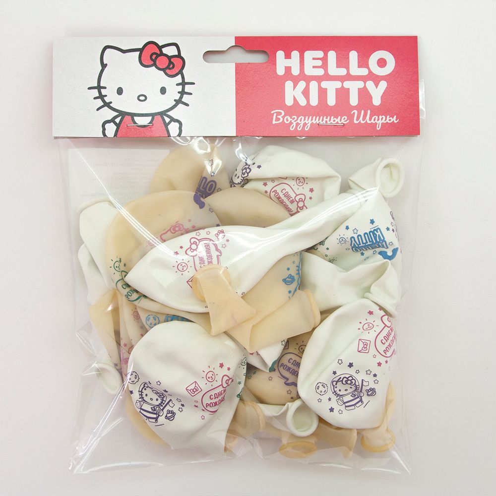 Шар (12''/30 см) Hello Kitty, С Днем Рождения!, Белый (200)/Прозрачный (600), кристалл, 4 ст, 25 шт.