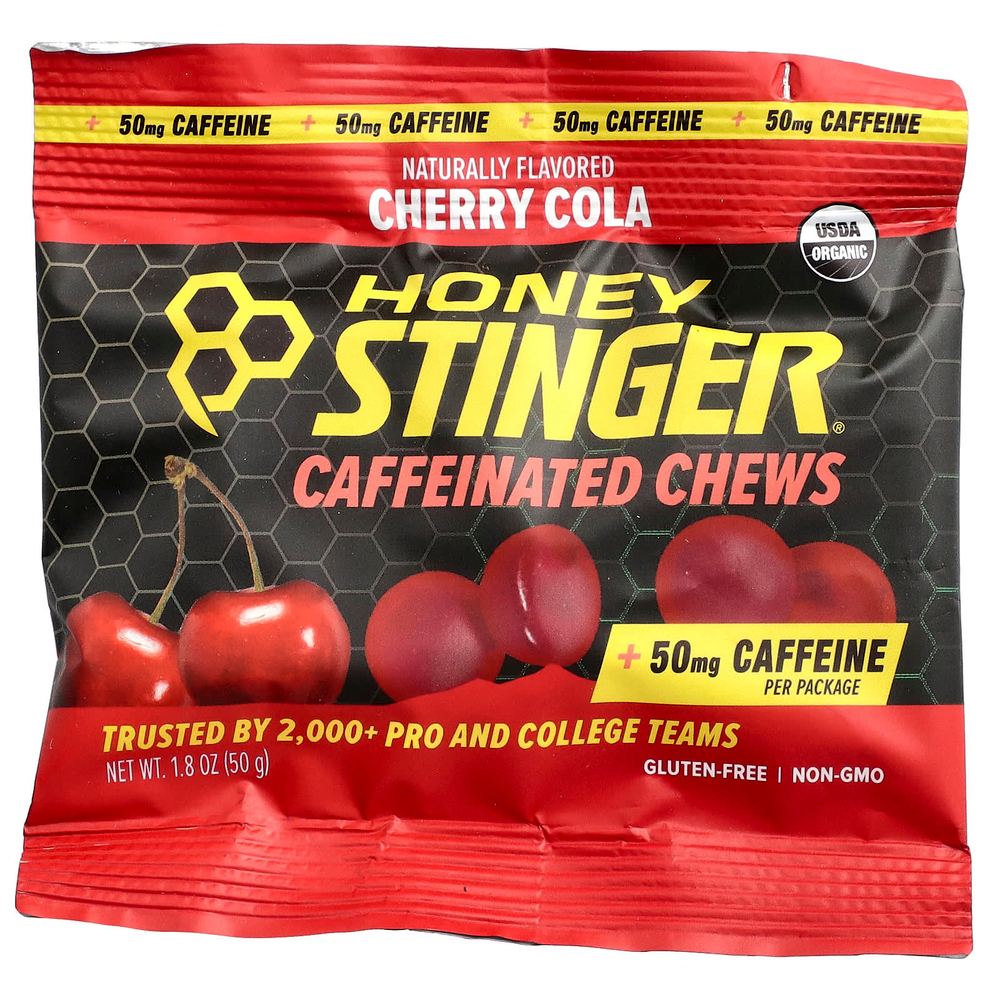 Honey Stinger, жевательные таблетки с кофеином, вишня, 12 пакетиков по 50 г (1,8 унции)
