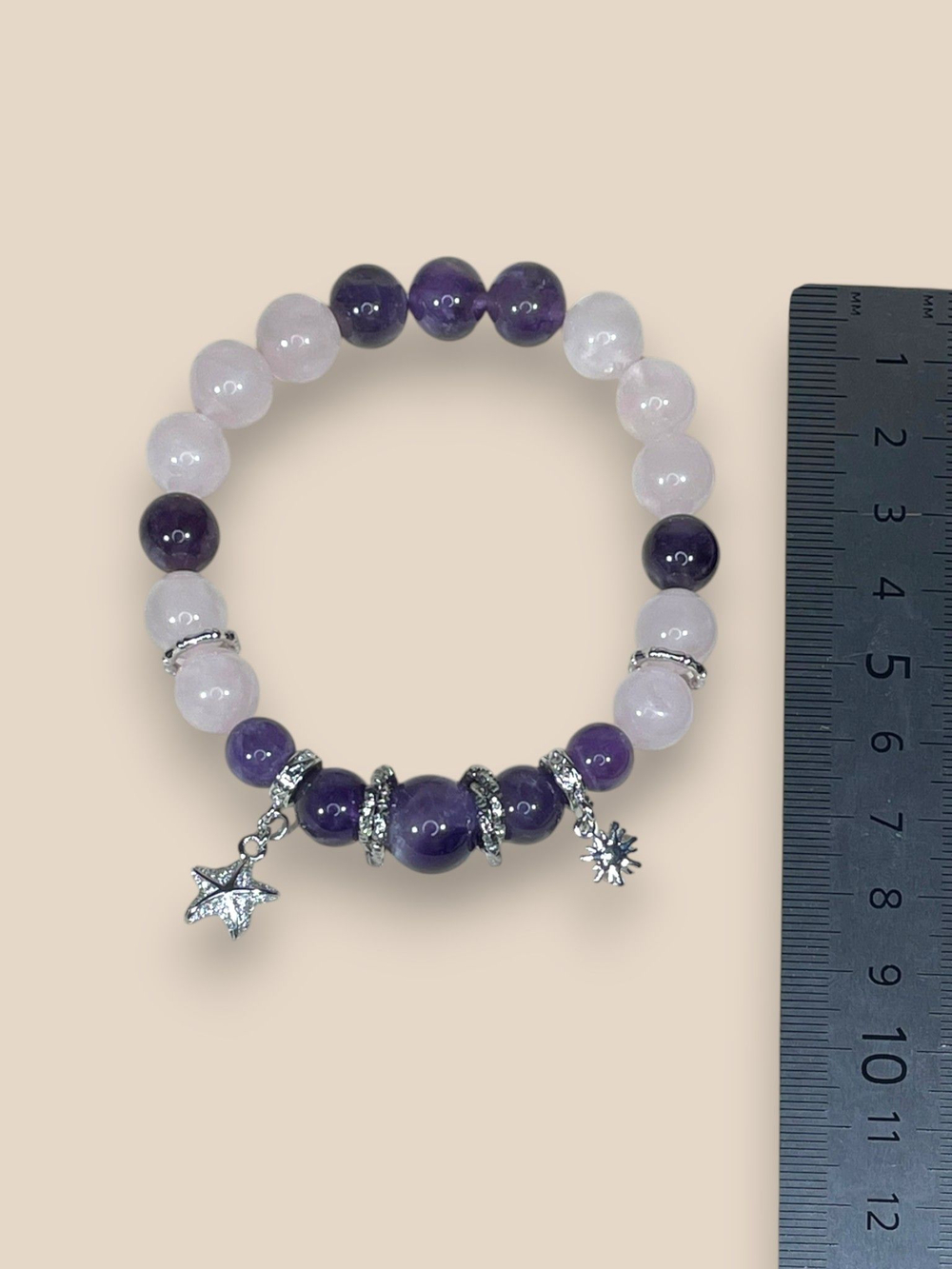Браслет для Рыб, аметист и розовый кварц