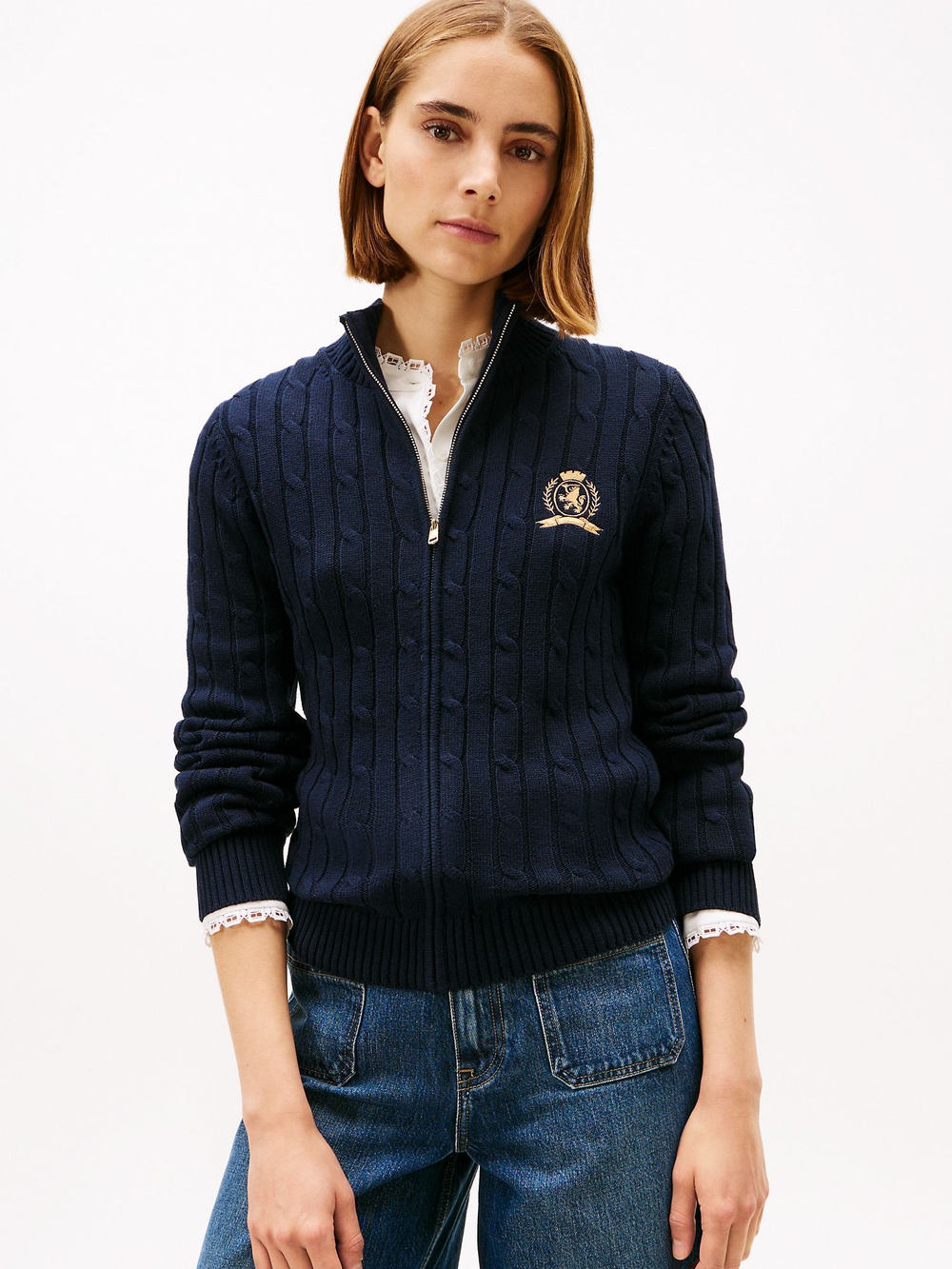 Кардиган Tommy Hilfiger Crest Logo Cable Knit Zip Cardigan Navy