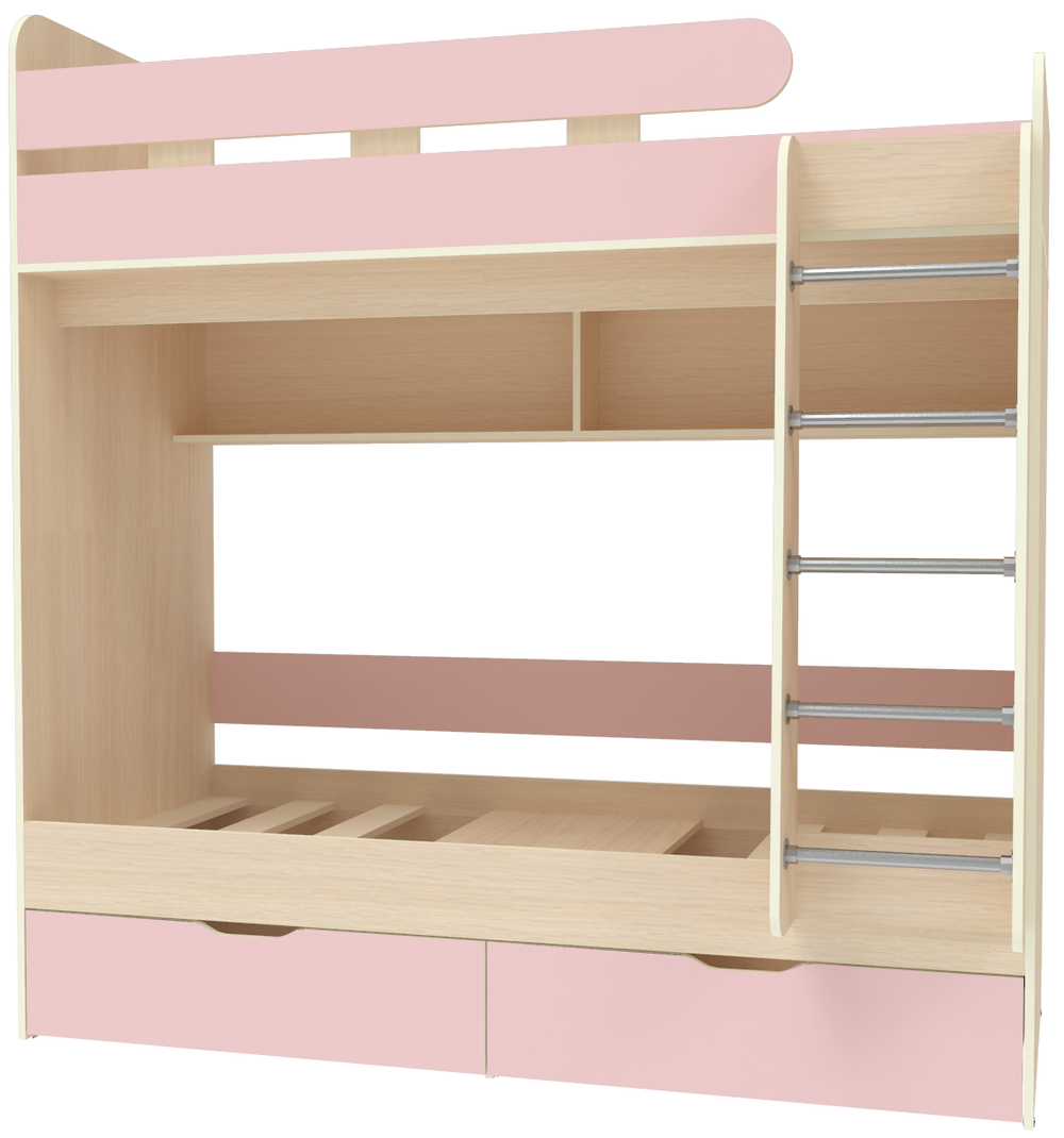 Двухъярусная кровать КарИВи Юниор 5 80x160  Дуб Молочный Розовый