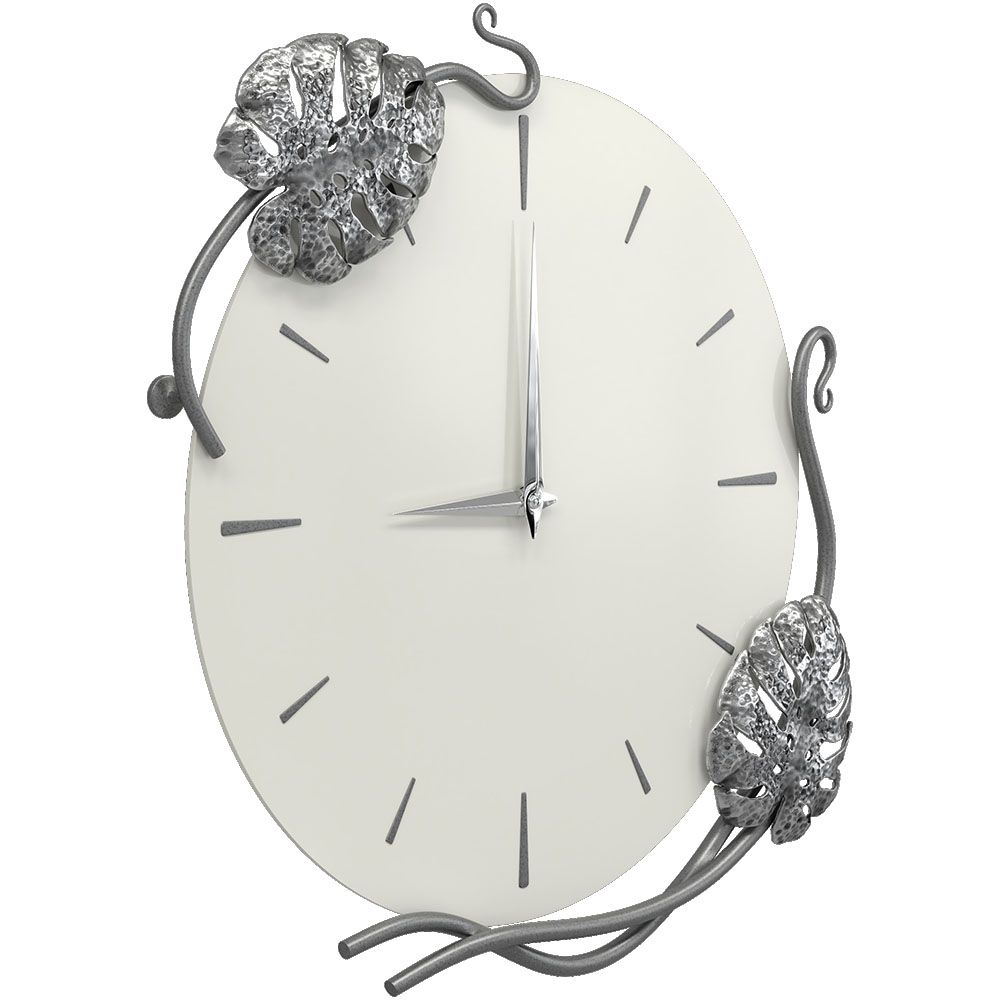 Часы настенные Monstera Deliciosa (Монстера) Колор Белый опал Сильвер