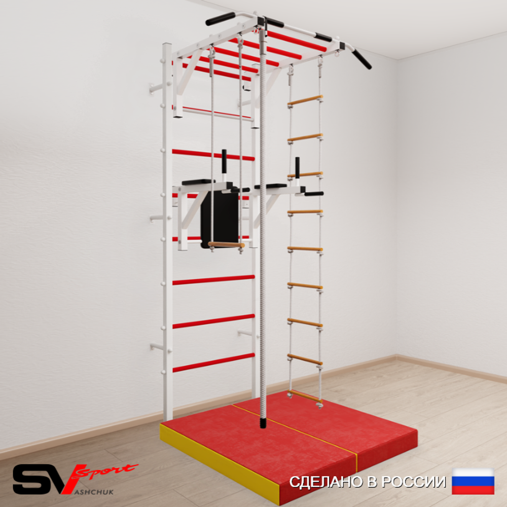 Шведская стенка Sv Sport 5474 (Турник рукоход/Брусья/Канат/Лестница/Трапеция/Мат 1м)