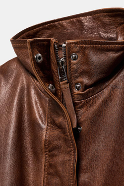 ZARA БОМБЕР ИЗ 100% КОЖИ — ZW COLLECTION LIMITED EDITION, КОРИЧНЕВЫЙ