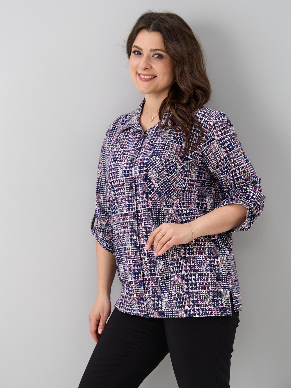 Рубашка Р-001/пьедепуль-синерозовый