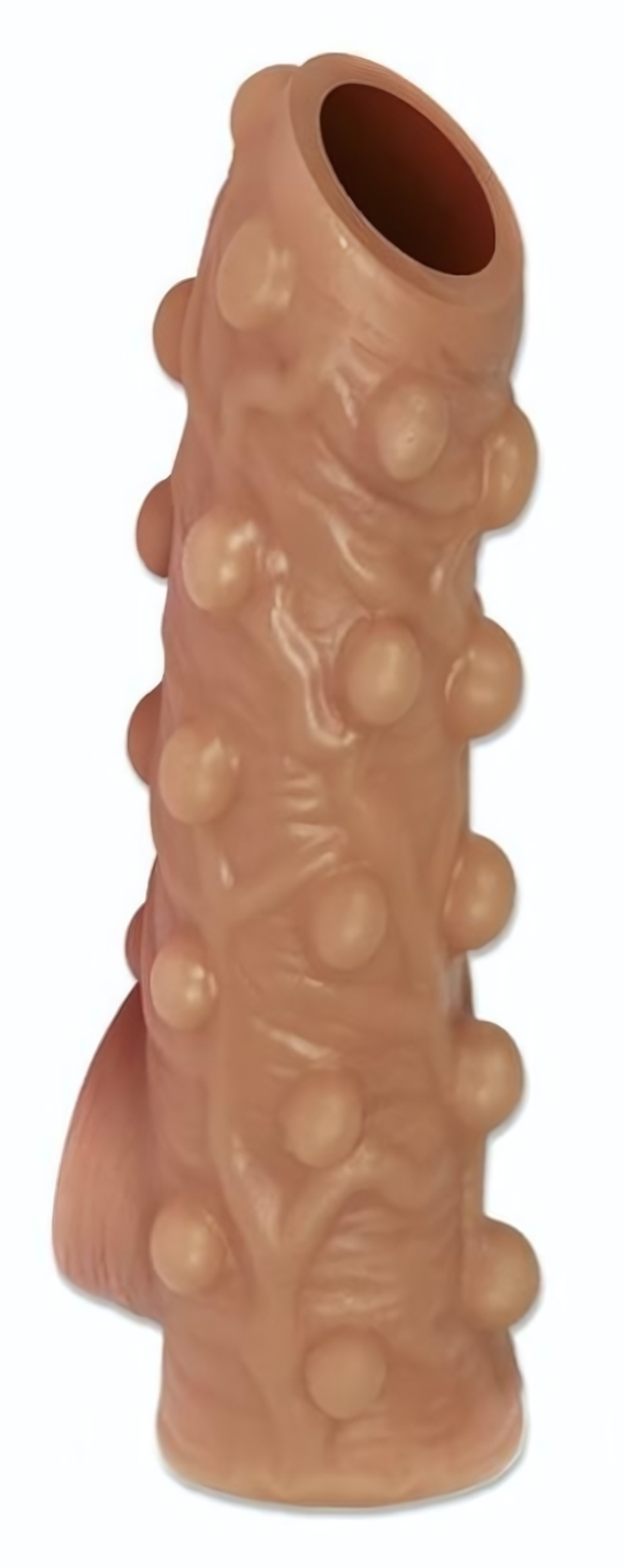 Телесная насадка с бугорками и открытой головкой Nude Sleeve M - 12 см. (Цвет: телесный)