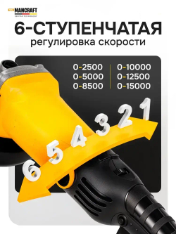 Болгарка сетевая (УШМ) MANCRAFT 1500Вт, болгарка 125 с регулировкой оборотов электрическая, 12000 об/мин