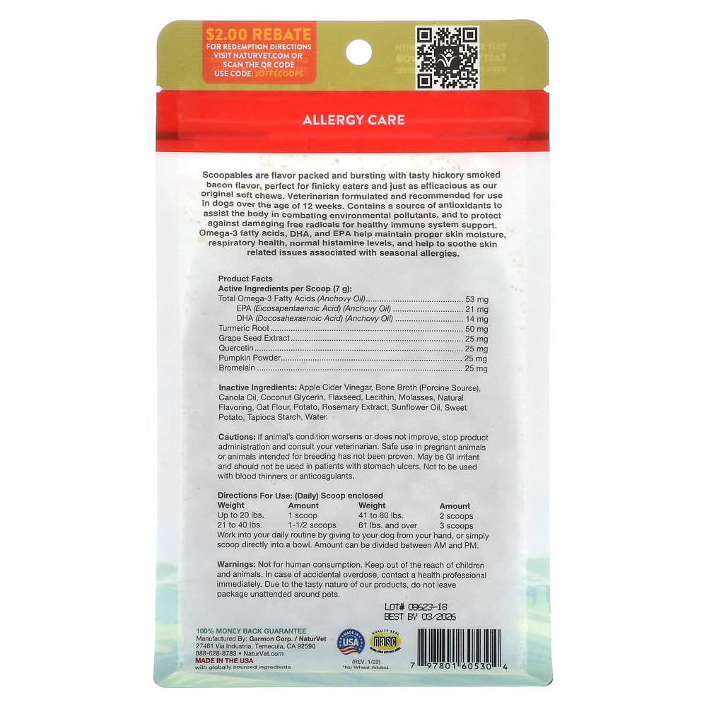 NaturVet, Scoopables, средство от аллергии Aller-911 с антиоксидантами, для собак, бекон, 315 г (11 унций)